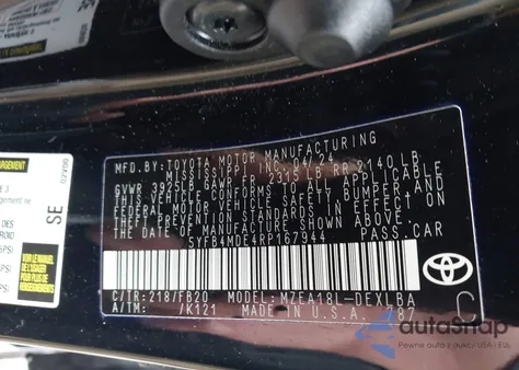 2024 Toyota Corolla Le z USA, uszkodzony, nr VIN 5YFB4MDE4RP167944